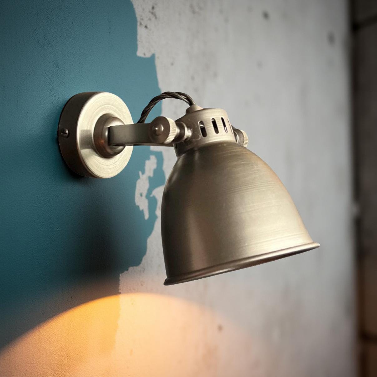 Colby ~ Solid Pewter Grey Steel Short Adjustable Arm Industrial Wall Light | Spot light | Bedroom Reading Table | Kitchen Table | Vintage