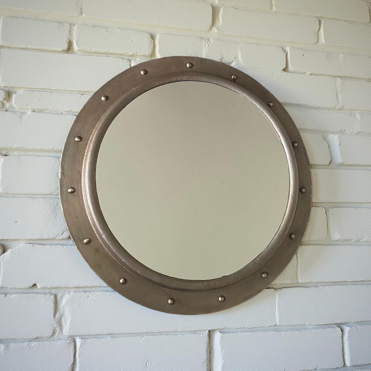 Oversized XL Antique Brass Mirror Solid Cast Nautical Industrial US Navy Deck Yacht Master ~ 61cm