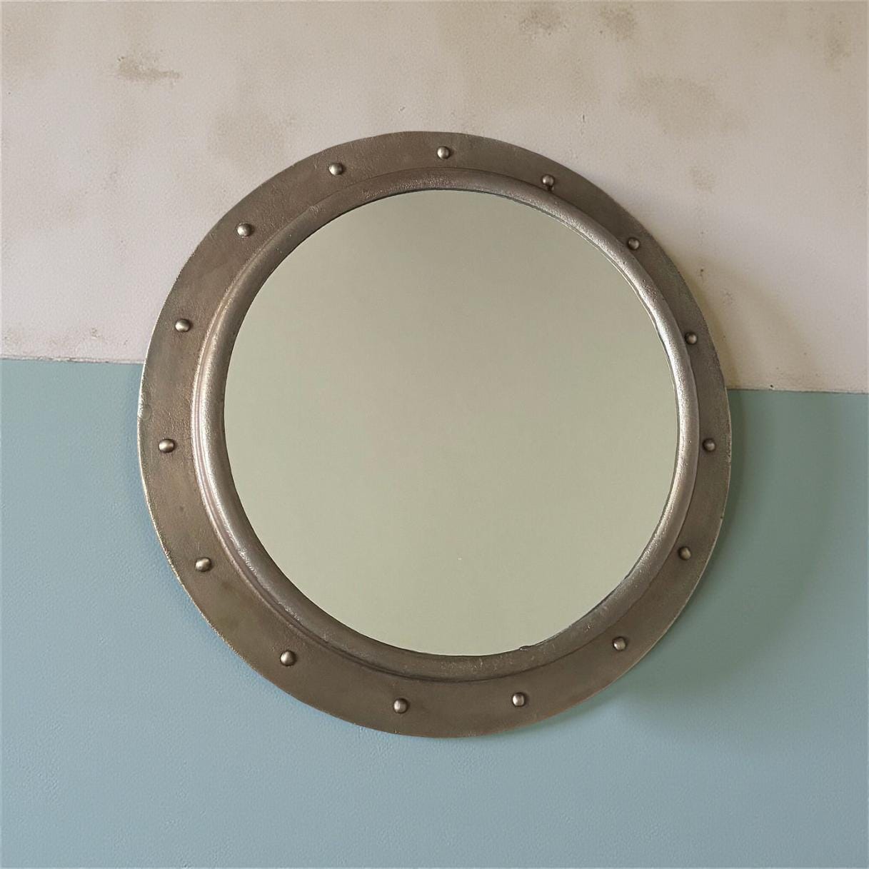 Oversized XL Antique Brass Mirror Solid Cast Nautical Industrial US Navy Deck Yacht Master ~ 61cm