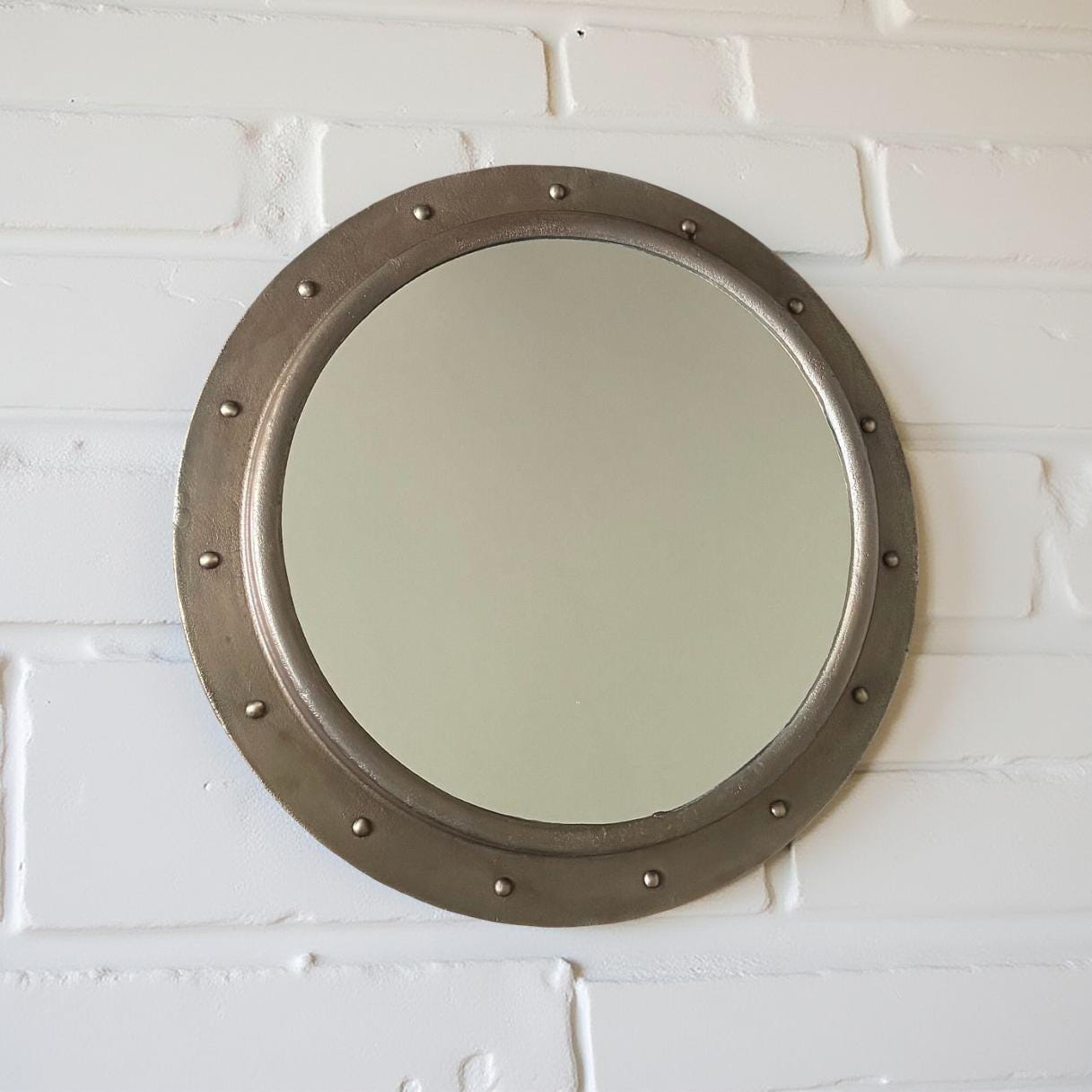 Oversized XL Antique Brass Mirror Solid Cast Nautical Industrial US Navy Deck Yacht Master ~ 61cm