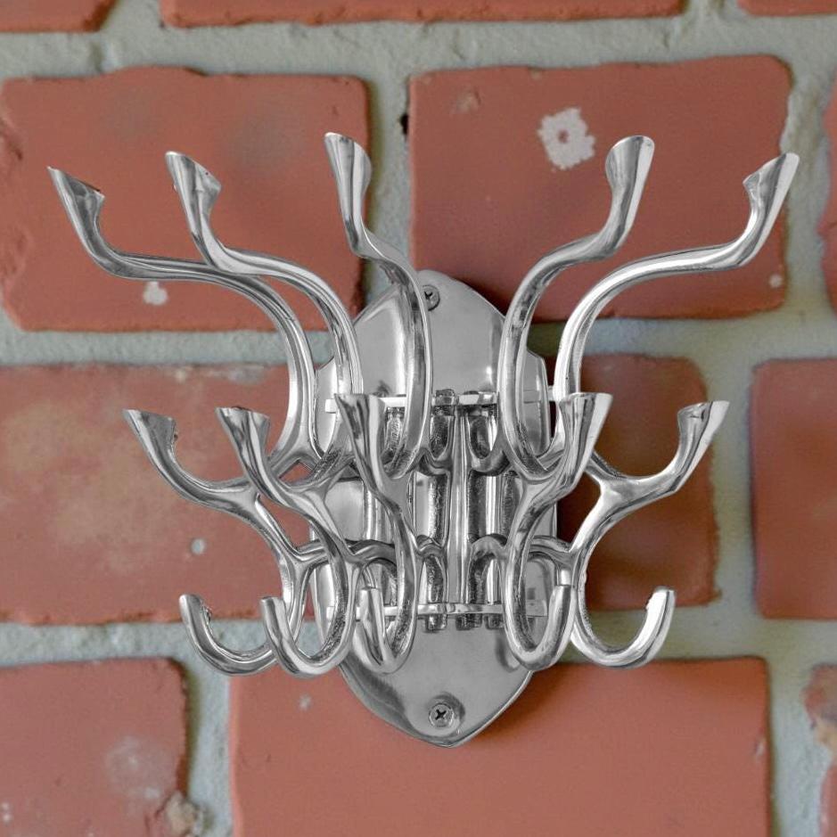 Metal Swivel Coat Rack | Polished Chrome | Rustic | Handmade | Vintage Style | Art Deco