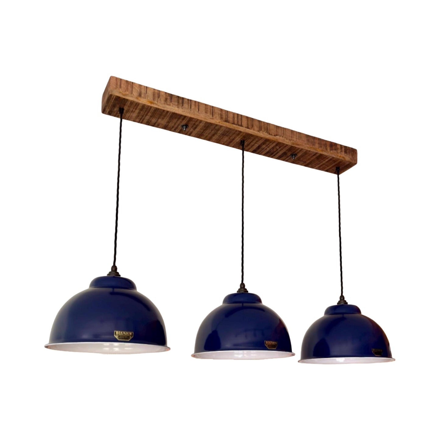 Morely XL ~ 3 x Royal Blue Lampshade Pendant Set Wooden Track Light | Dining Room | Kitchen Table