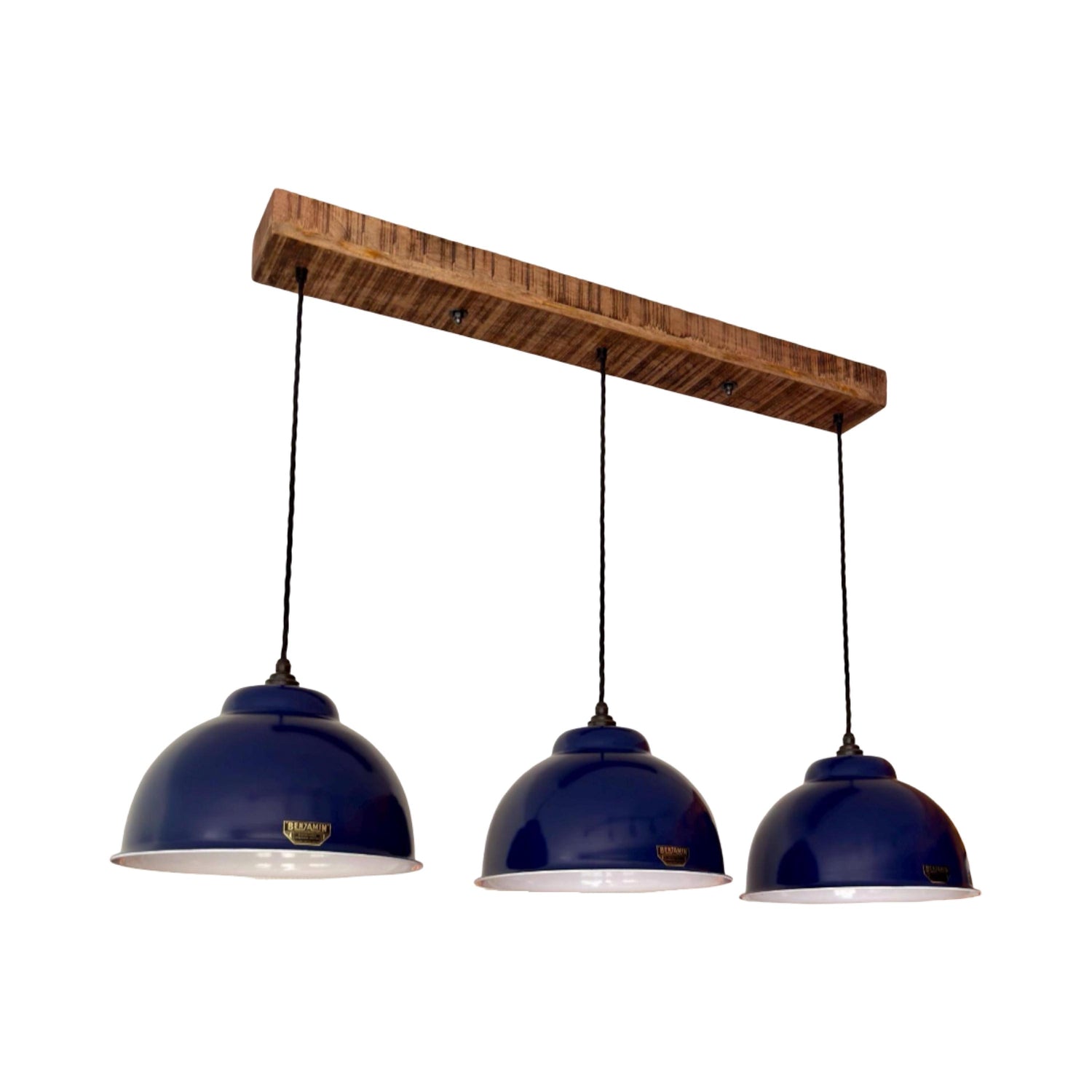 Morely XL ~ 3 x Royal Blue Lampshade Pendant Set Wooden Track Light | Dining Room | Kitchen Table