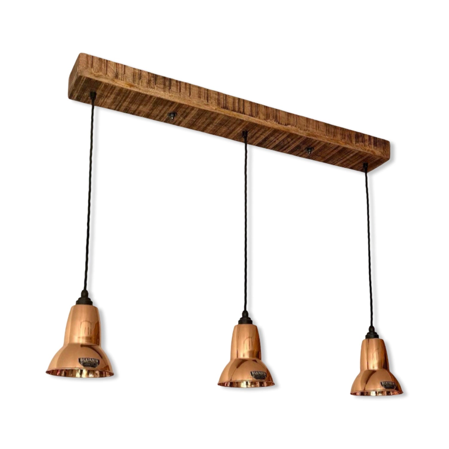 Alby ~ 3 x Solid Copper Lampshade Pendant Set Wooden Track Light | Dining Room | Kitchen Table