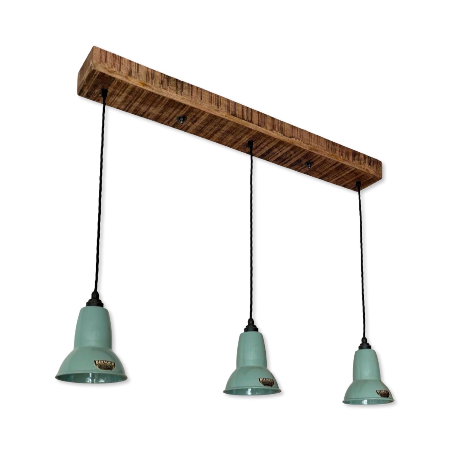 Alby ~ 3 x Pistachio Green Lampshade Pendant Set Wooden Track Light | Dining Room | Kitchen Table