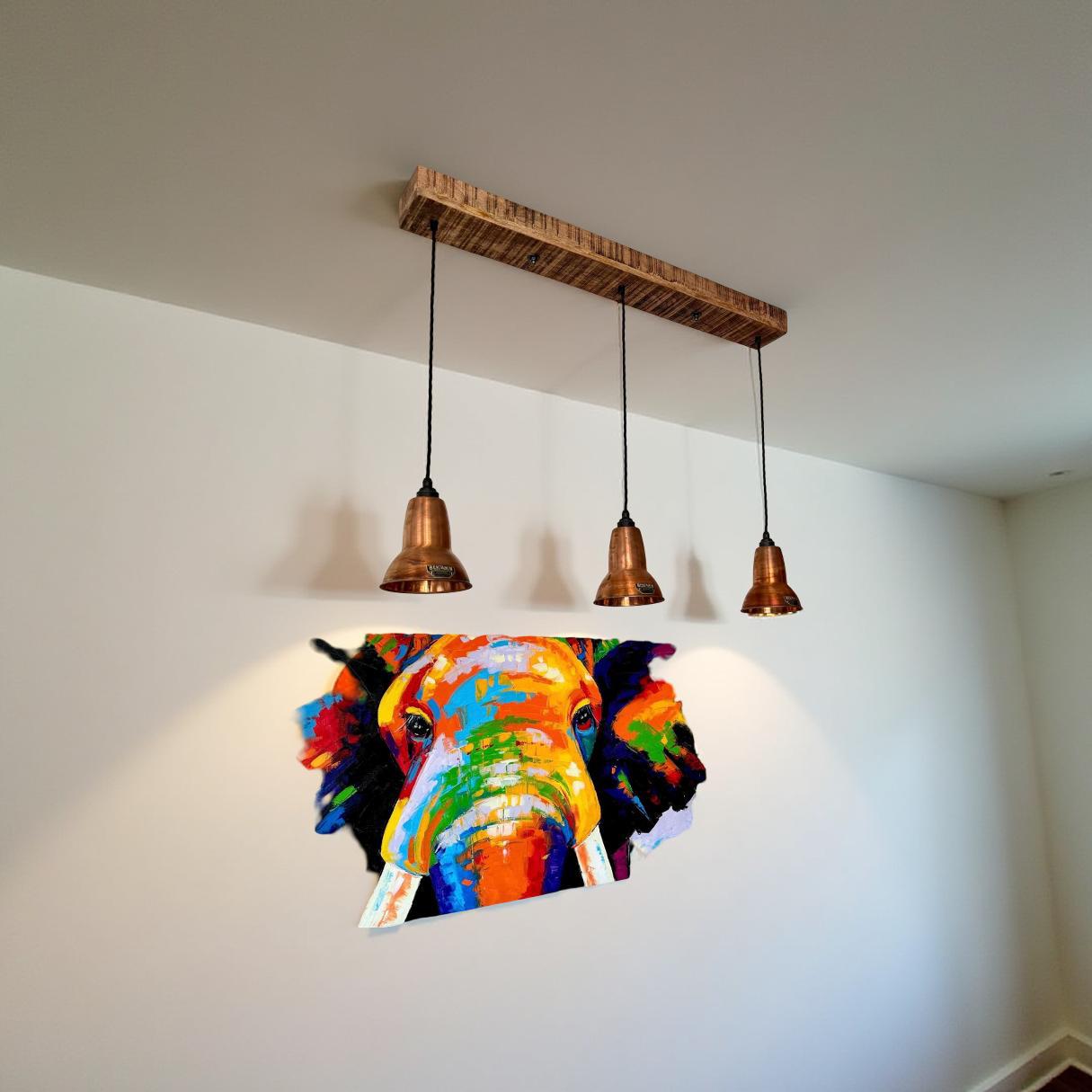 Alby ~ 3 x Antique Copper Lampshade Pendant Set Wooden Track Light | Dining Room | Kitchen Table