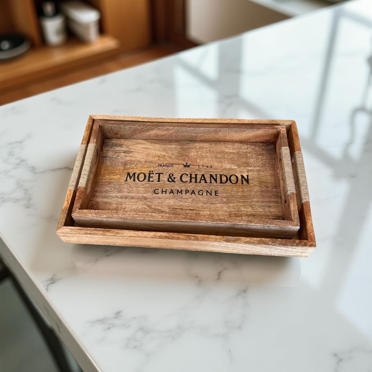 Wooden Serving Trays Moët & Chandon Champagne Butlers Crates Storage Boxes Natural Finish