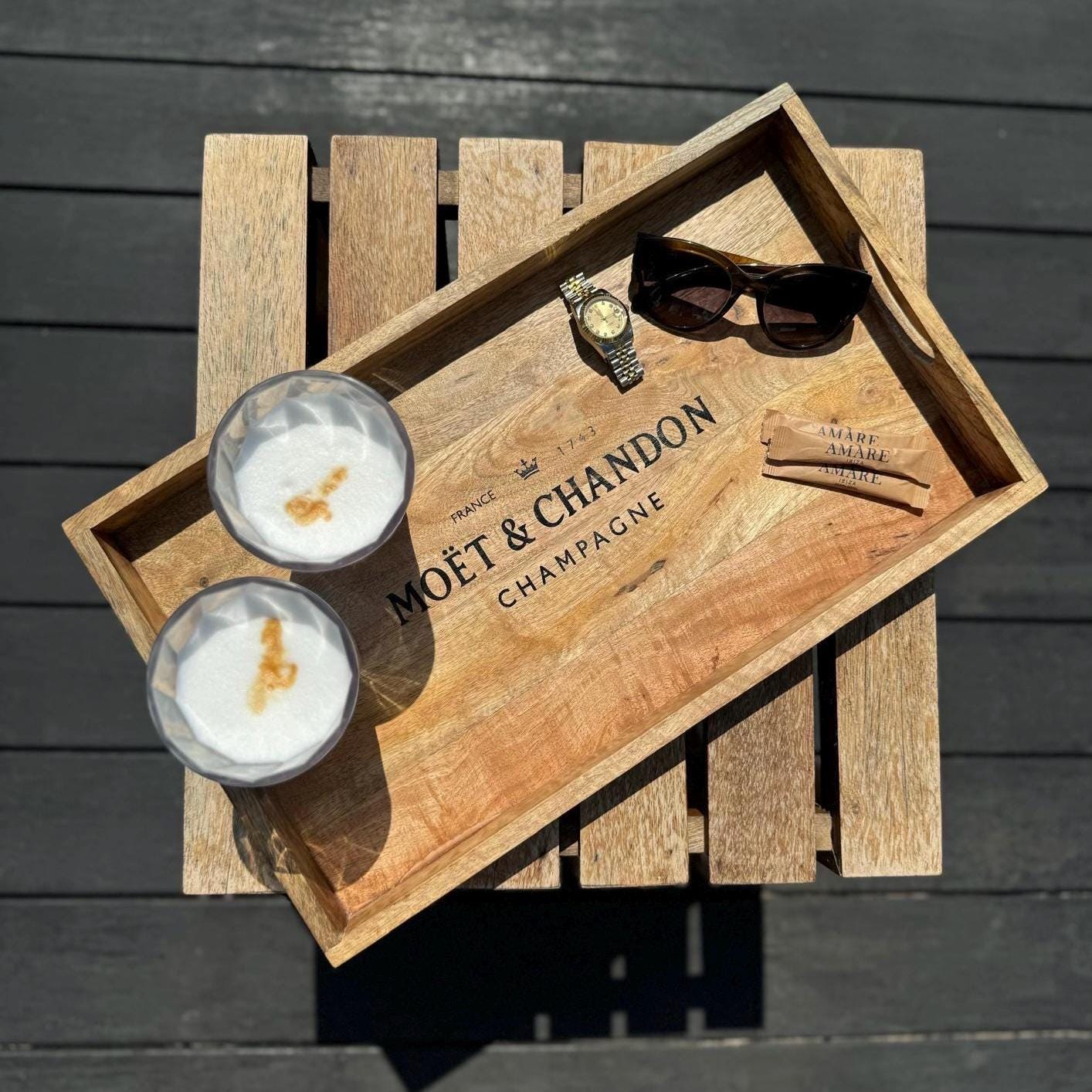 Wooden Serving Trays Moët & Chandon Champagne Butlers Crates Storage Boxes Natural Finish