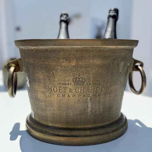 Moët & Chandon Antique Brass Great Gatsby ~ Solid Cast Engraved Champagne Ice Bucket | Wine Cooler