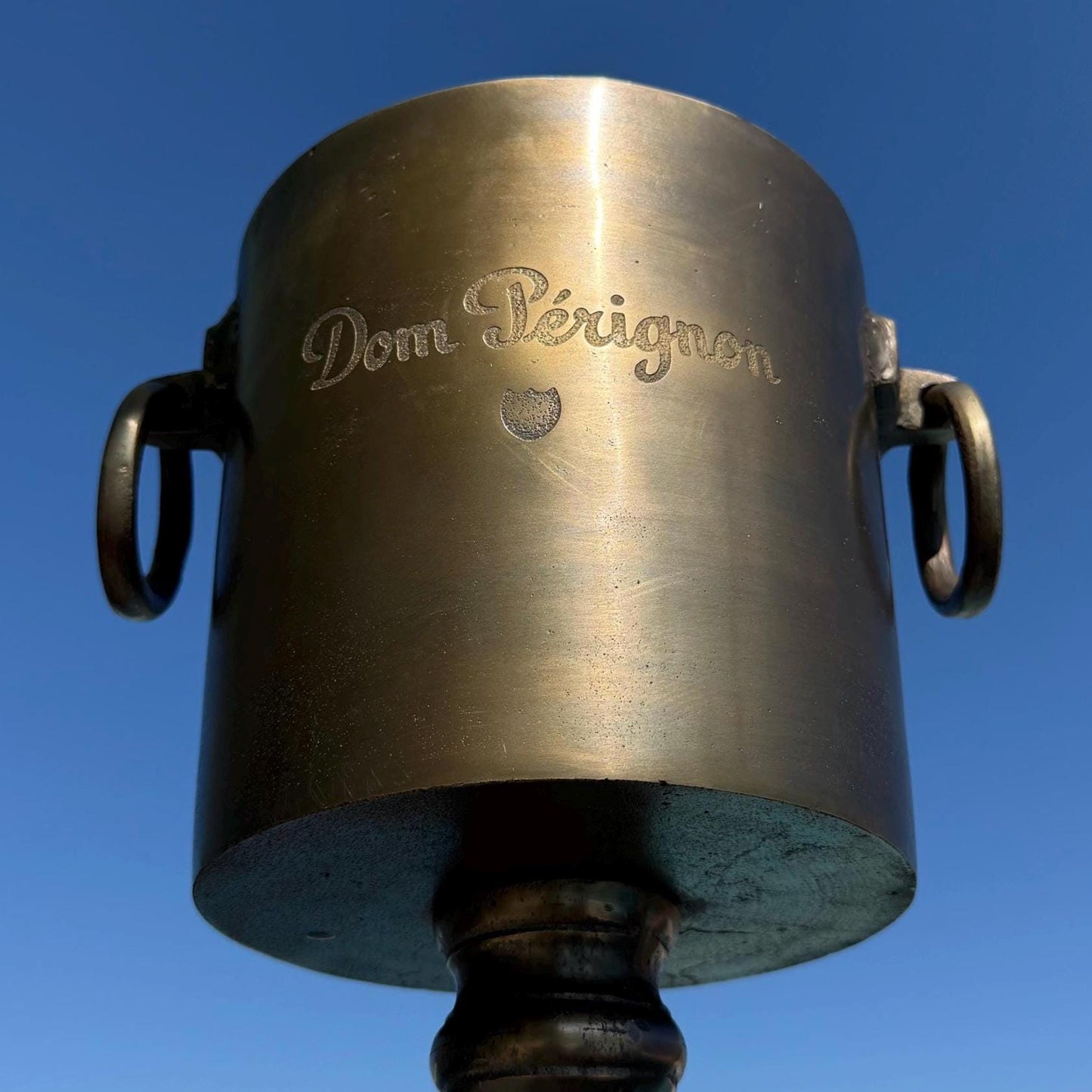 Dom Perignon Antique Brass ~ Solid Cast Engraved Champagne Floor Standing Ice Bucket | Wine Cooler