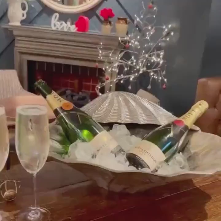 Clam Shell XXL ~ Solid Champagne Ice Bucket ~ Wine Cooler ~ Fruit Bowl