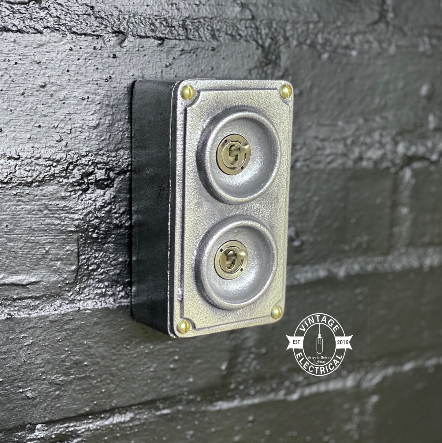 Double 2 Gang Solid Cast Metal Light Switch Industrial 2 Way - BS EN Approved Vintage Crabtree 1950’s Style