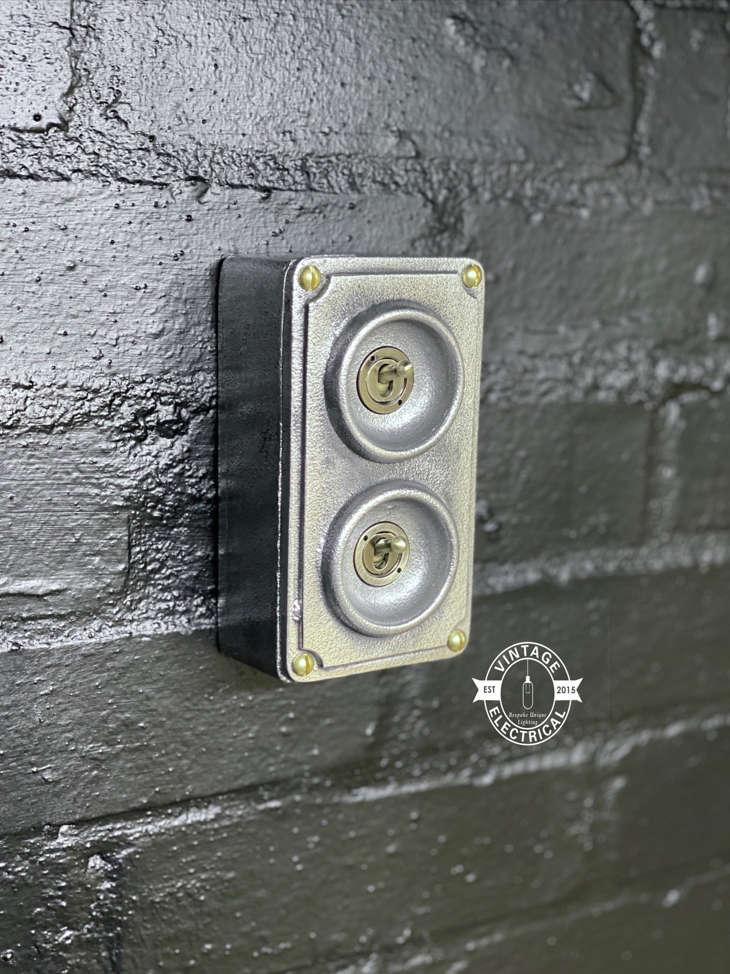 Double 2 Gang Solid Cast Metal Light Switch Industrial 2 Way - BS EN Approved Vintage Crabtree 1950’s Style