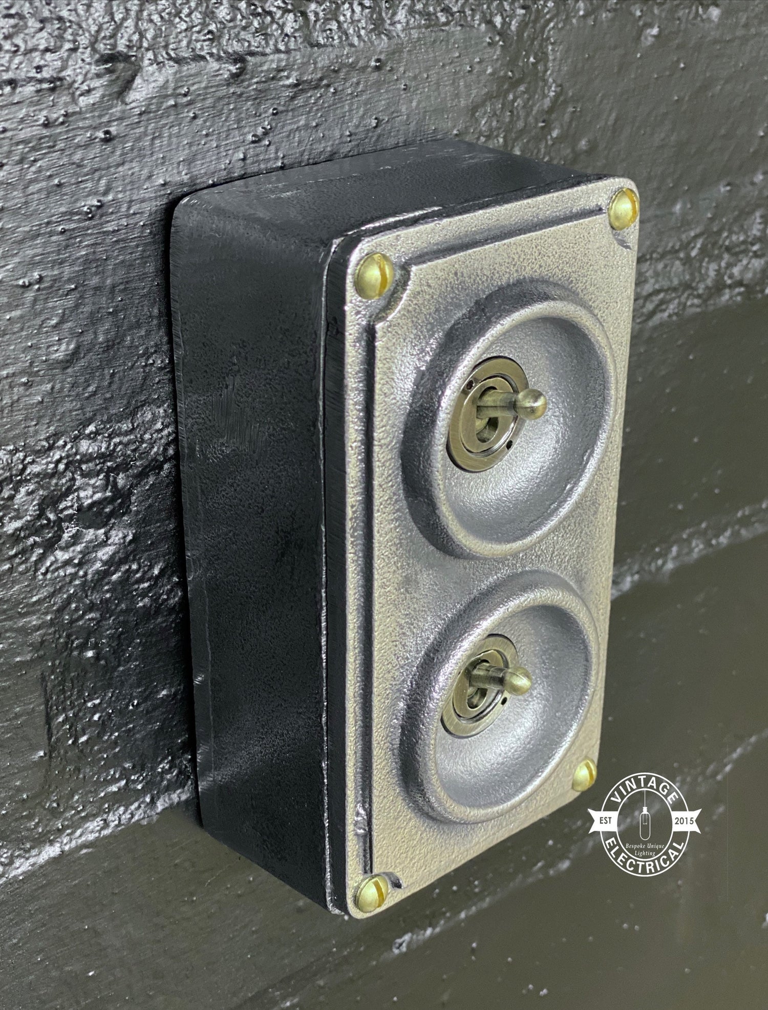 Double 2 Gang Solid Cast Metal Light Switch Industrial 2 Way - BS EN Approved Vintage Crabtree 1950’s Style