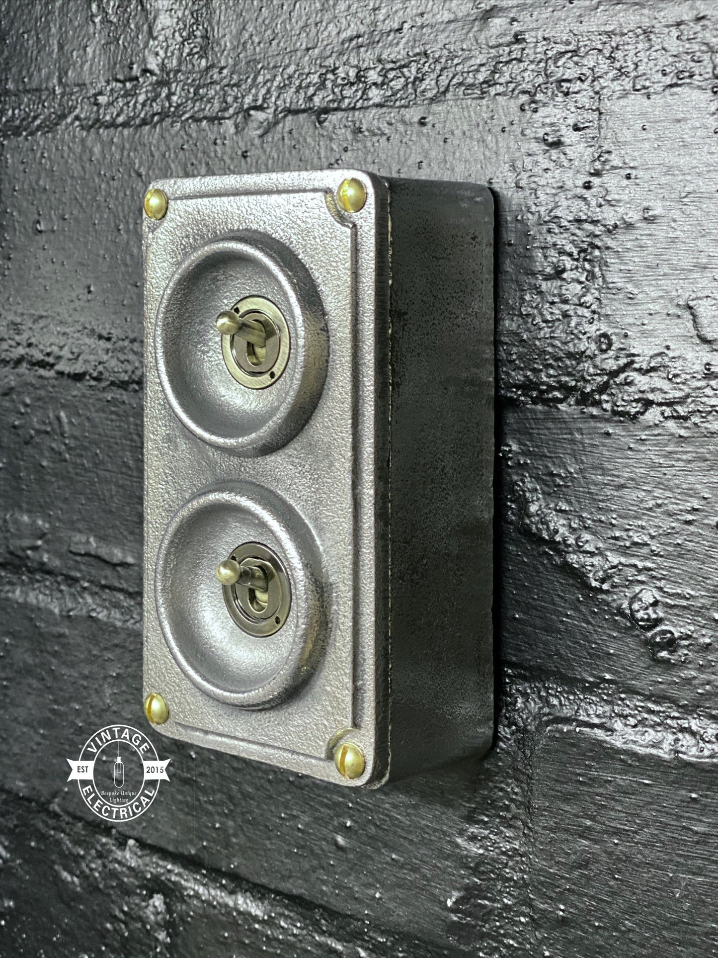 Double 2 Gang Solid Cast Metal Light Switch Industrial 2 Way - BS EN Approved Vintage Crabtree 1950’s Style