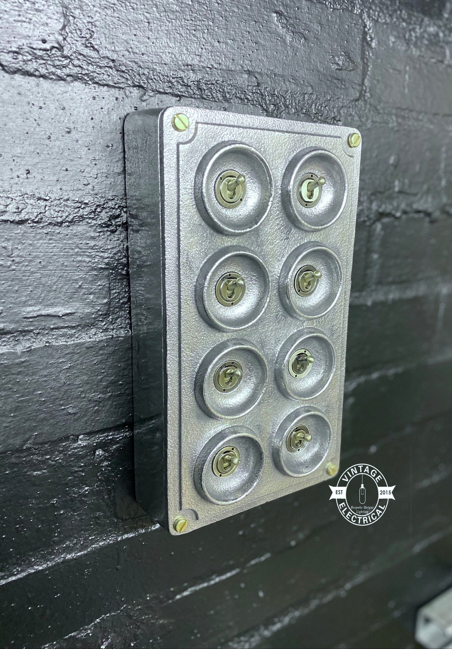 8 Gang 2 Way Solid Cast Metal Conduit Light Switch Industrial - BS EN Approved Vintage Crabtree 1950’s Style