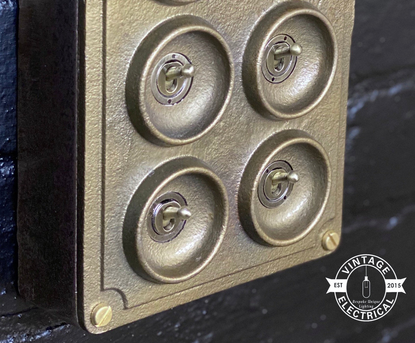 8 Gang 2 Way Bronze Solid Cast Metal Conduit Light Switch Industrial - BS EN Approved Vintage Crabtree 1950’s Style