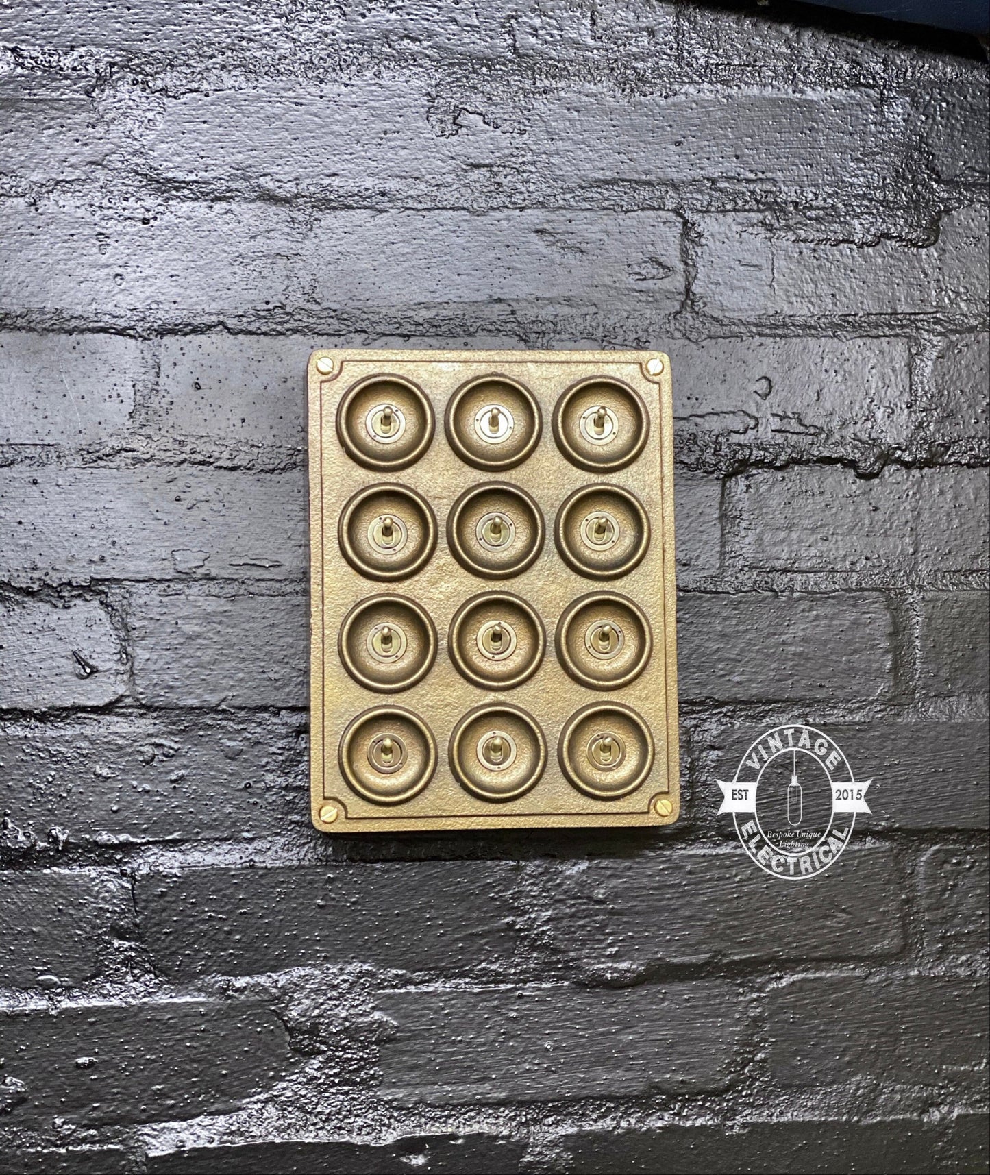 12 Gang 2 Way Bronze Solid Cast Metal Light Switch Industrial - BS EN Approved Vintage Crabtree 1950’s Style