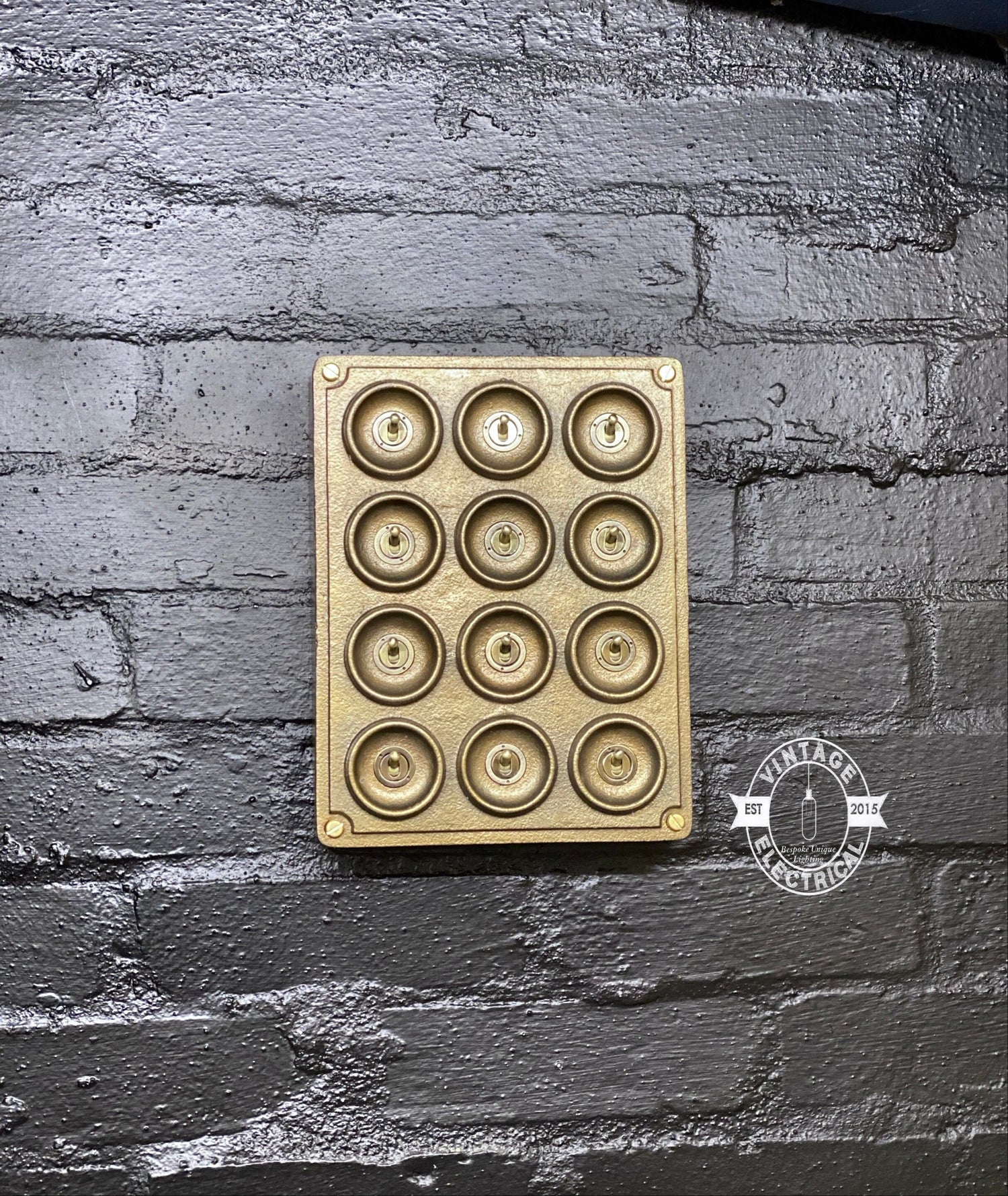 12 Gang 2 Way Bronze Solid Cast Metal Light Switch Industrial - BS EN Approved Vintage Crabtree 1950’s Style