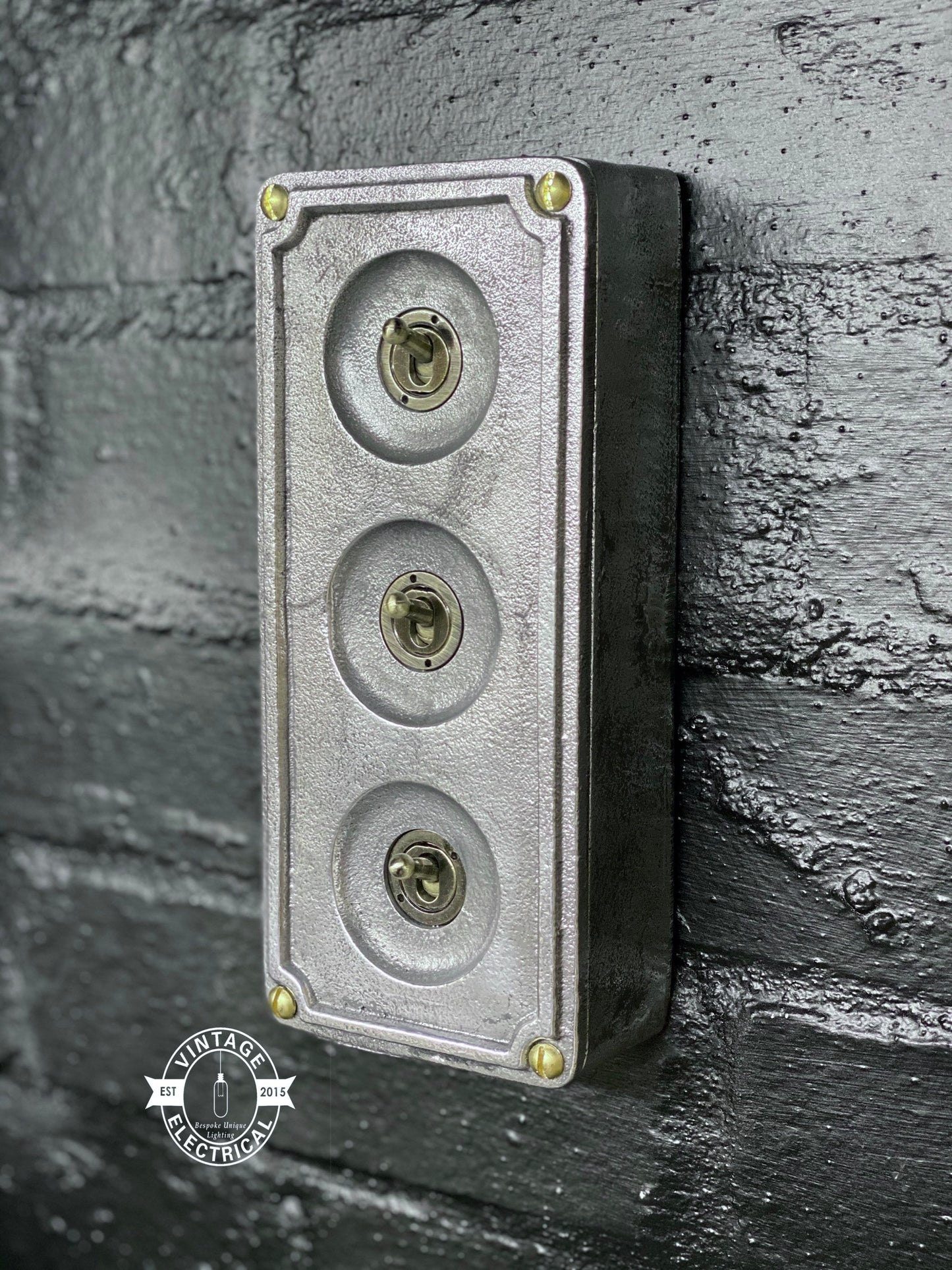 3 Gang 2 Way Solid Cast Metal Surface Mounting Conduit Light Switch Industrial - BS EN Approved Vintage Crabtree 1950’s Style