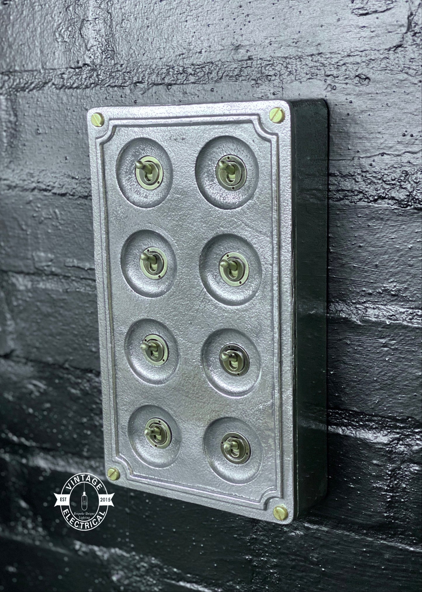 8 Gang 2 Way Solid Cast Metal Conduit Light Switch Industrial - BS EN Approved Vintage Crabtree 1950’s Style