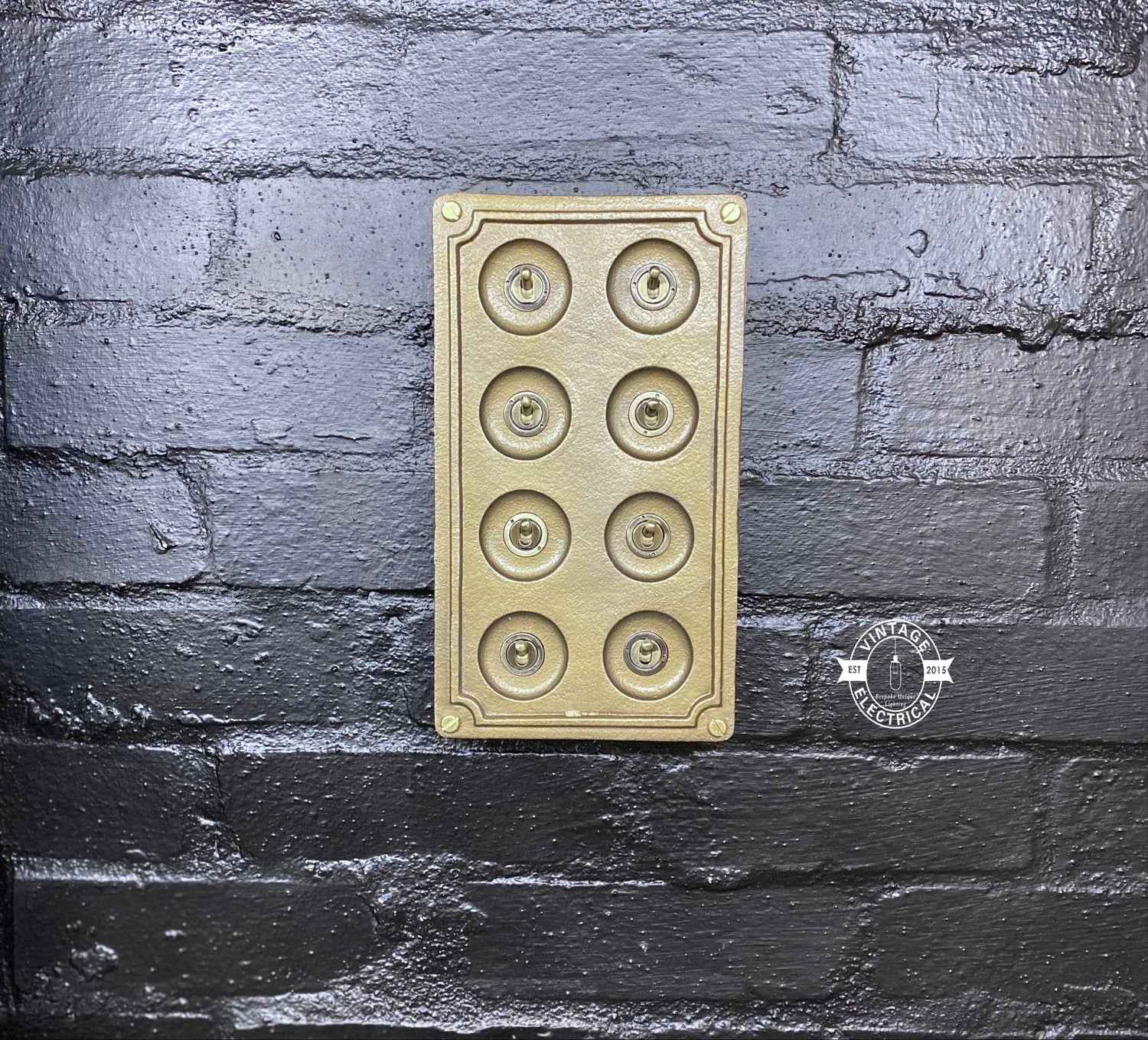 8 Gang 2 Way Bronze Solid Cast Metal Conduit Light Switch Industrial - BS EN Approved Vintage Crabtree 1950’s Style