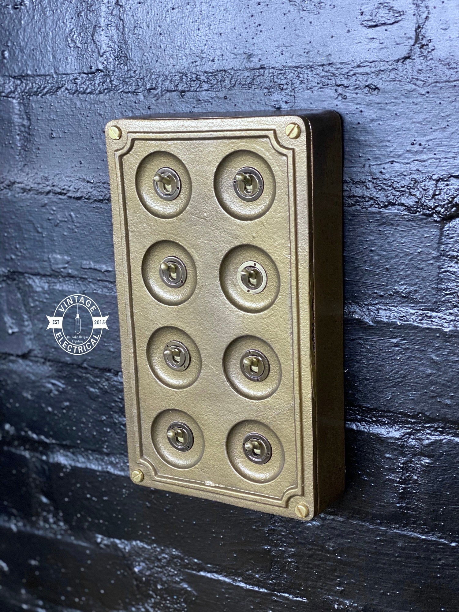 8 Gang 2 Way Bronze Solid Cast Metal Conduit Light Switch Industrial - BS EN Approved Vintage Crabtree 1950’s Style