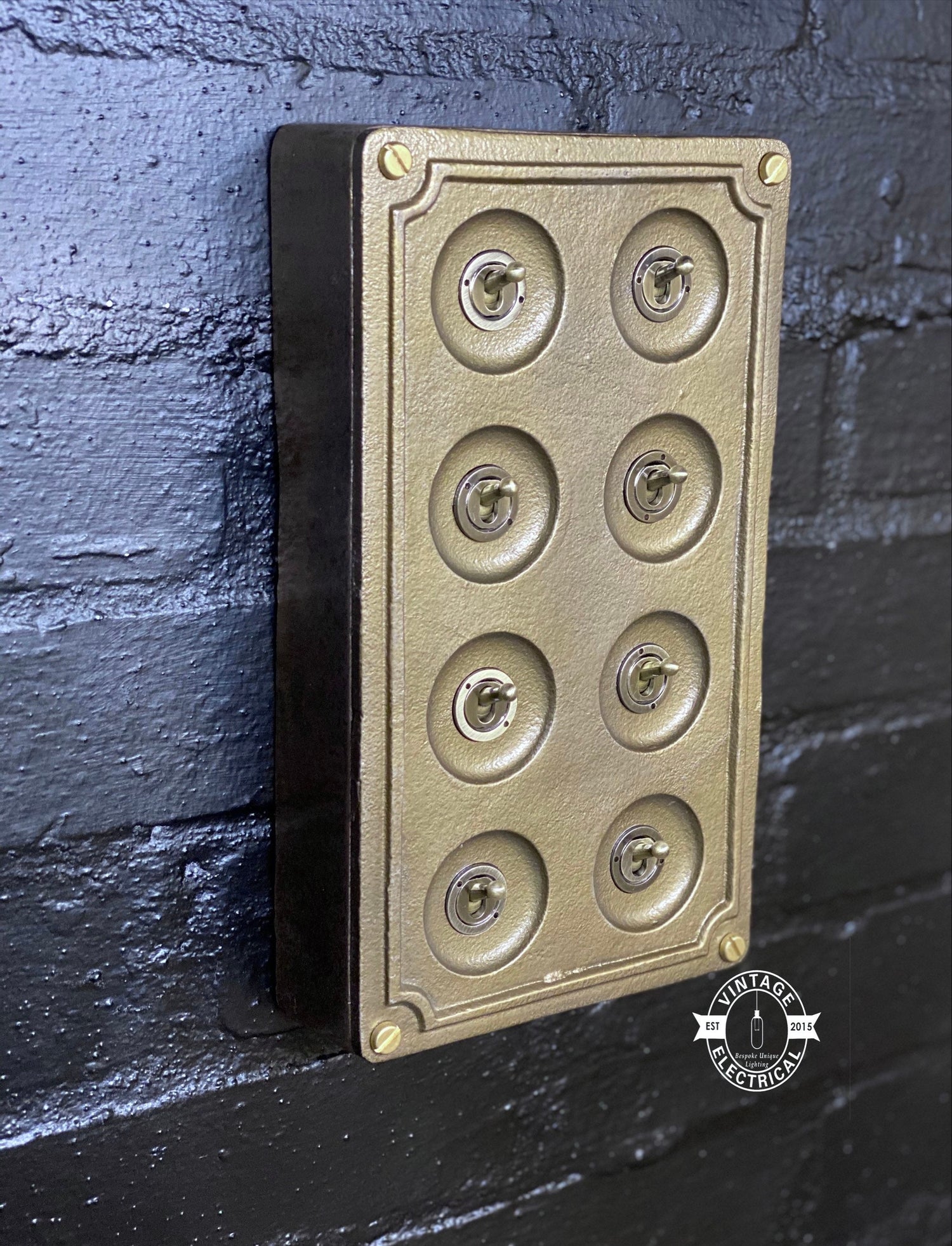 8 Gang 2 Way Bronze Solid Cast Metal Conduit Light Switch Industrial - BS EN Approved Vintage Crabtree 1950’s Style