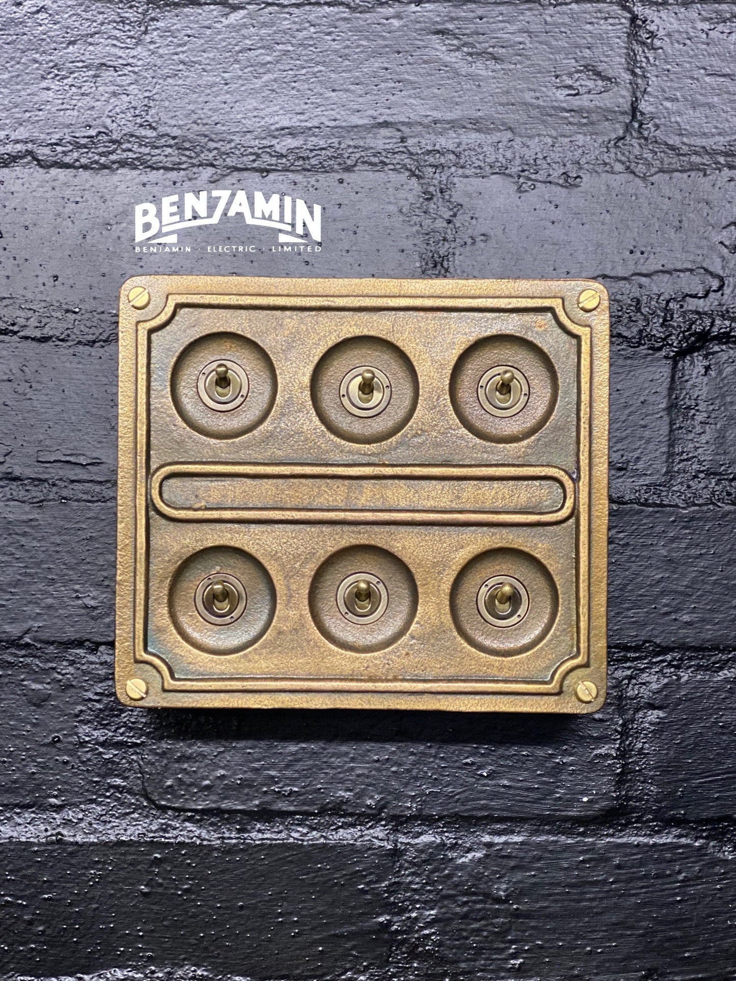 6 Gang 2 Way Bronze Solid Cast Metal Light Switch Industrial - BS EN Approved Vintage Britmac 1950’s Style