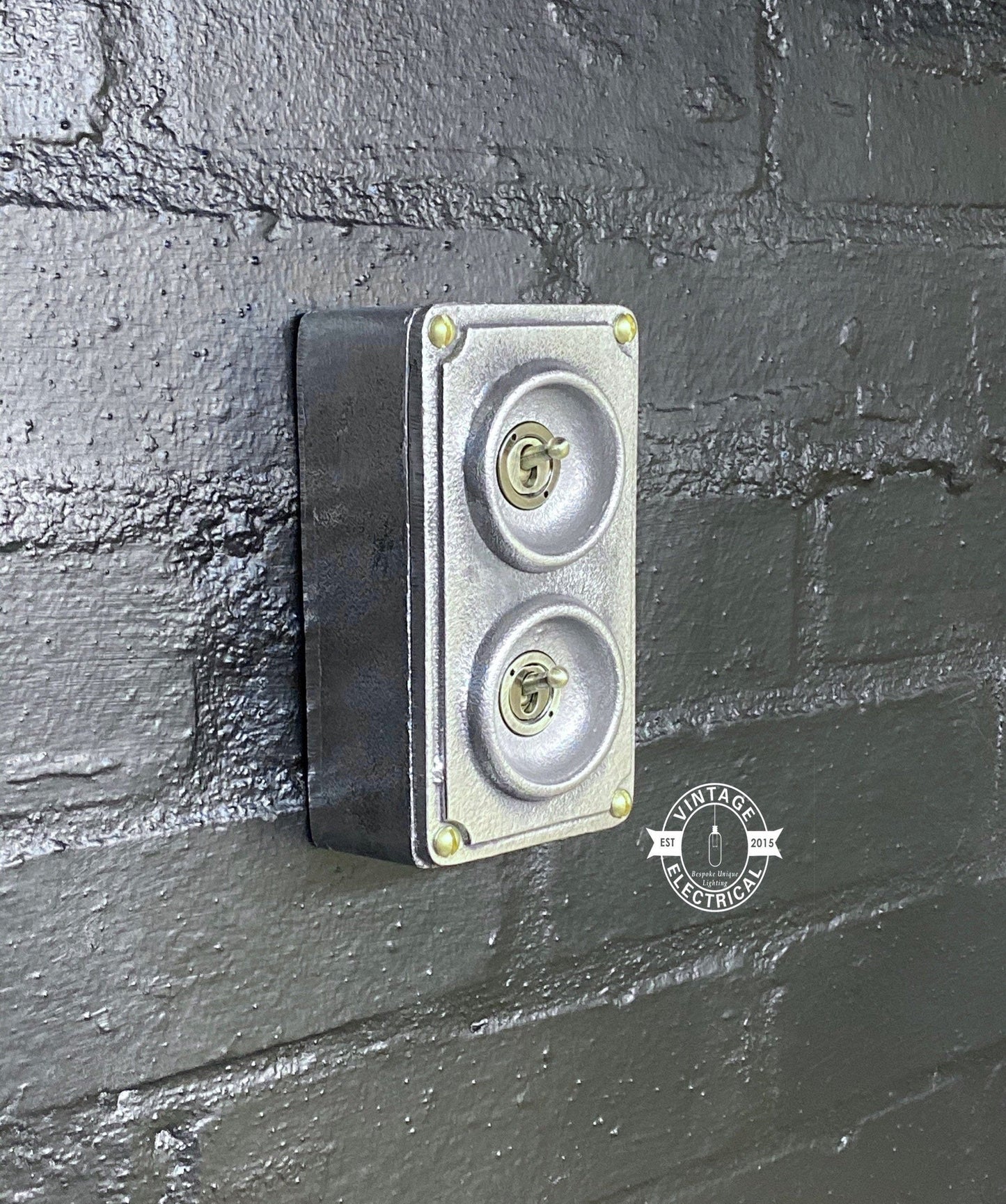 Double 2 Gang Solid Cast Metal Light Switch Industrial 2 Way - BS EN Approved Vintage Crabtree 1950’s Style