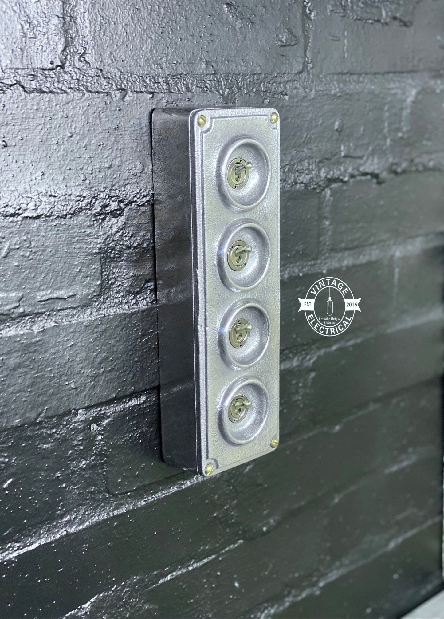 4 Gang 2 Way Solid Cast Metal Light Conduit Switch Industrial - BS EN Approved Vintage Crabtree 1950’s Style