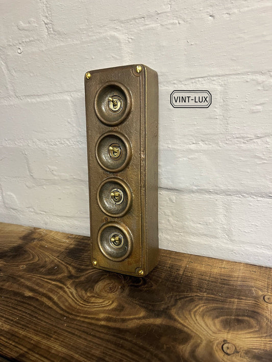 4 Gang 2 Way Solid Cast Bronze Metal Light Switch Industrial - BS EN Approved Vintage Crabtree 1950’s Style