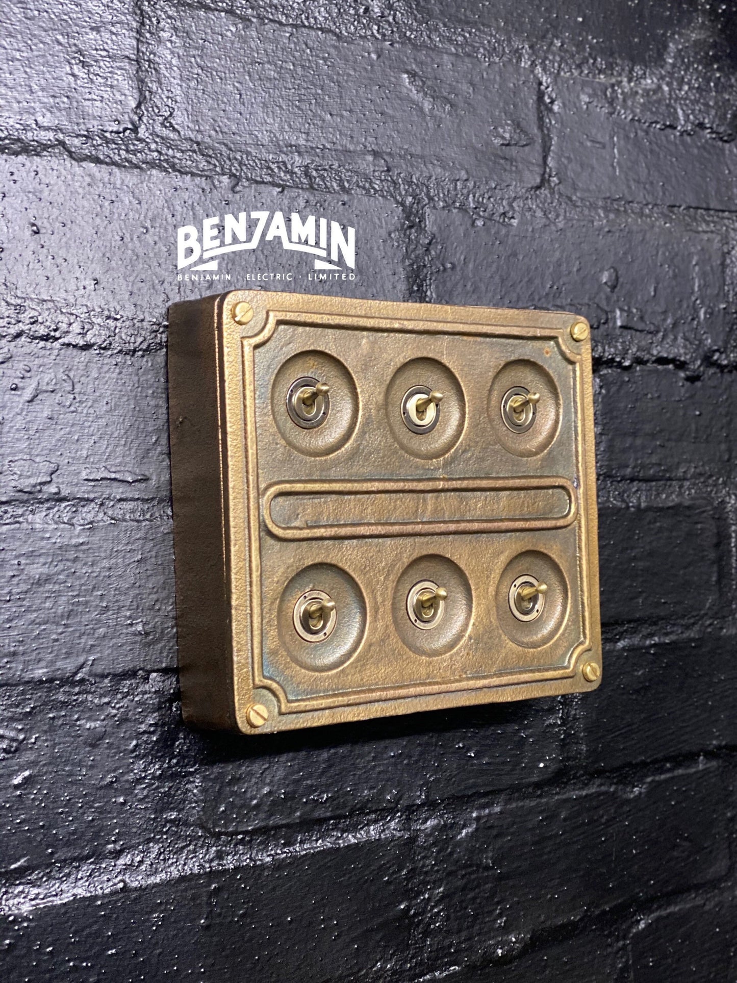 6 Gang 2 Way Bronze Solid Cast Metal Light Switch Industrial - BS EN Approved Vintage Britmac 1950’s Style