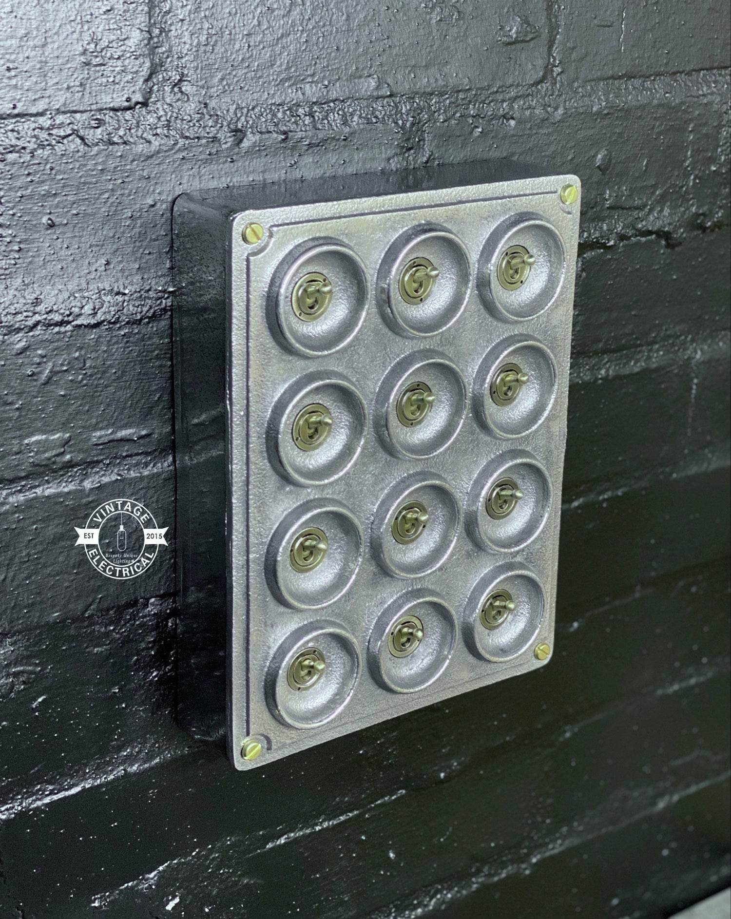 12 Gang 2 Way Solid Cast Metal Surface Mounting Conduit Light Switch Industrial - BS EN Approved Vintage Crabtree 1950’s Style