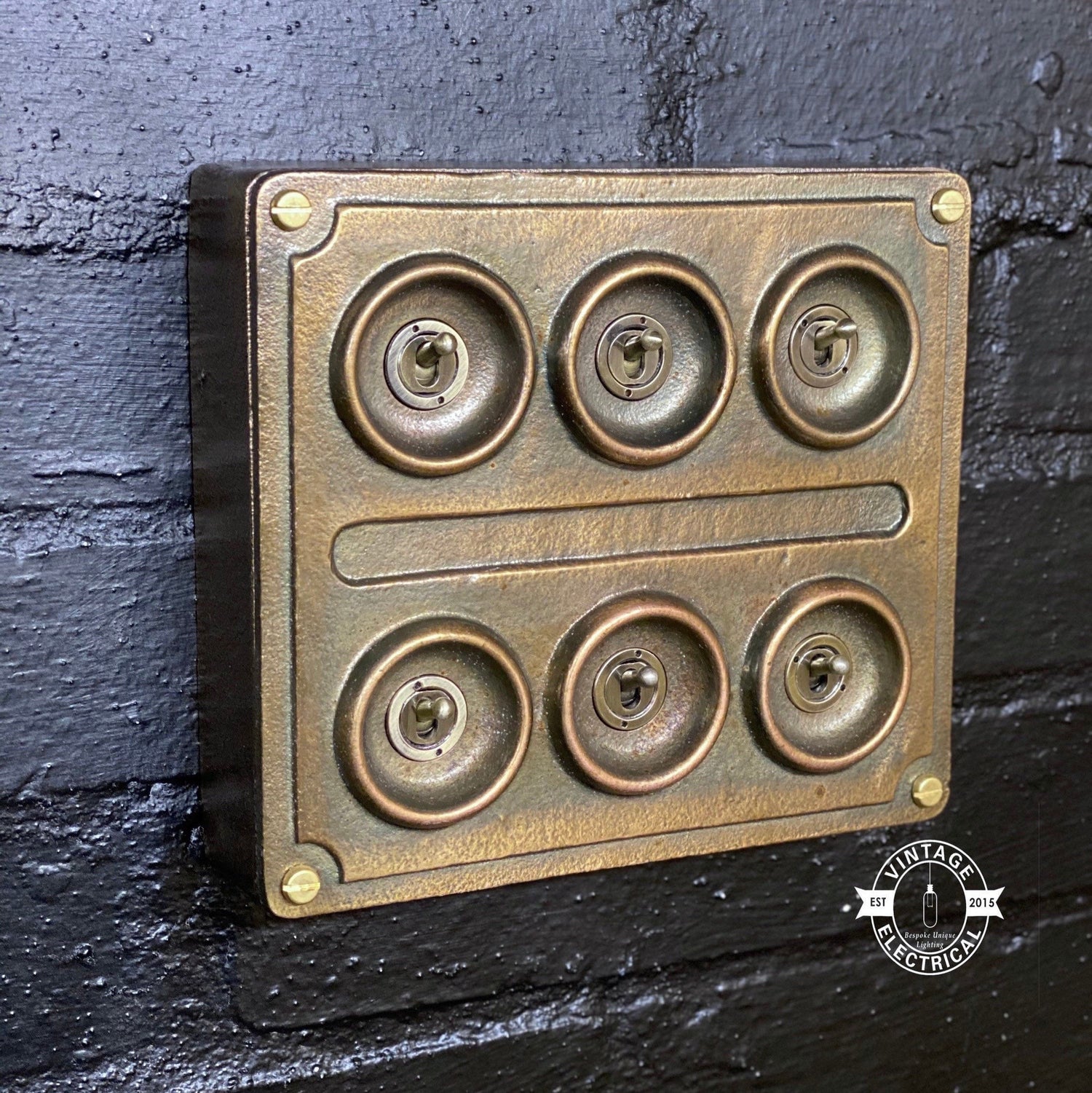 6 Gang 2 Way Bronze Solid Cast Metal Light Switch Industrial - BS EN Approved Vintage Crabtree 1950’s Style