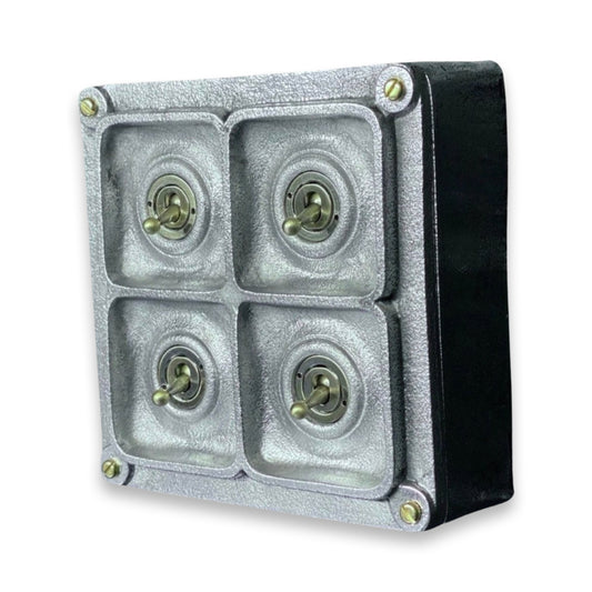 4 Gang 2 Way Solid Cast Metal Light Switch Industrial - BS EN Approved Vintage Tucker 1950’s Style