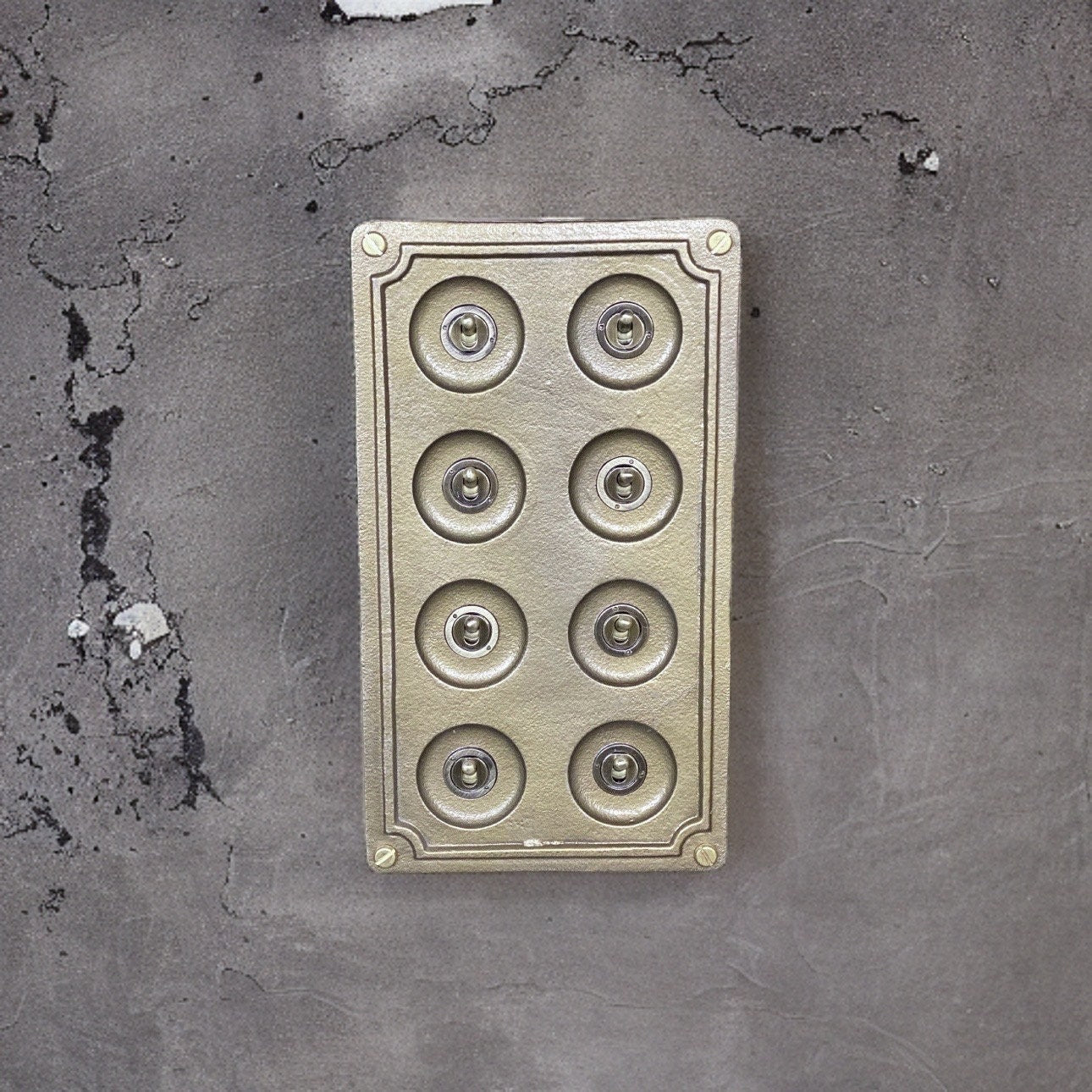 8 Gang 2 Way Bronze Solid Cast Metal Conduit Light Switch Industrial - BS EN Approved Vintage Crabtree 1950’s Style