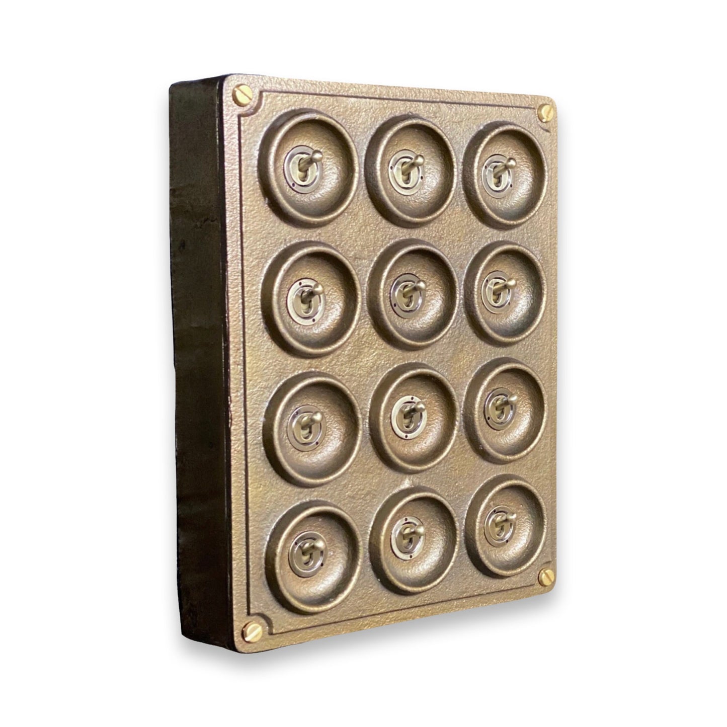 12 Gang 2 Way Bronze Solid Cast Metal Light Switch Industrial - BS EN Approved Vintage Crabtree 1950’s Style