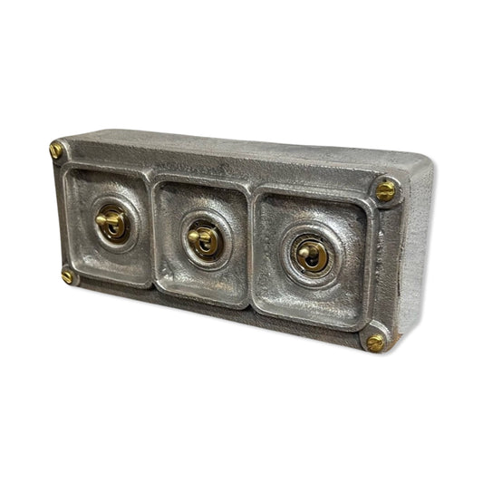 3 Gang 2 Way Solid Cast Metal Light Switch Industrial 2 Way - BS EN Approved Vintage Tucker 1950’s Style