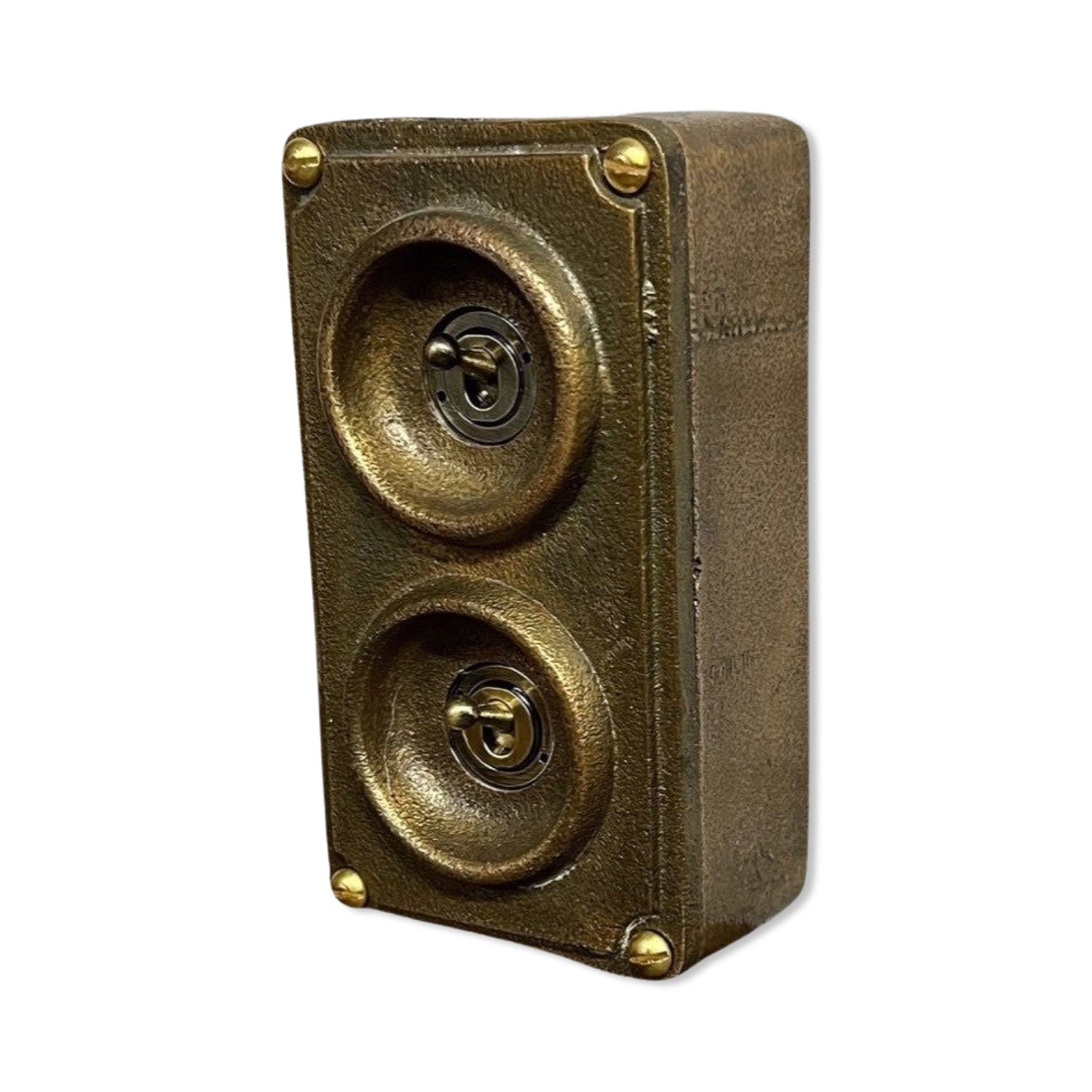 Double 2 Gang Solid Cast Bronze Metal Light Switch Industrial 2 Way - BS EN Approved Vintage Crabtree 1950’s Style