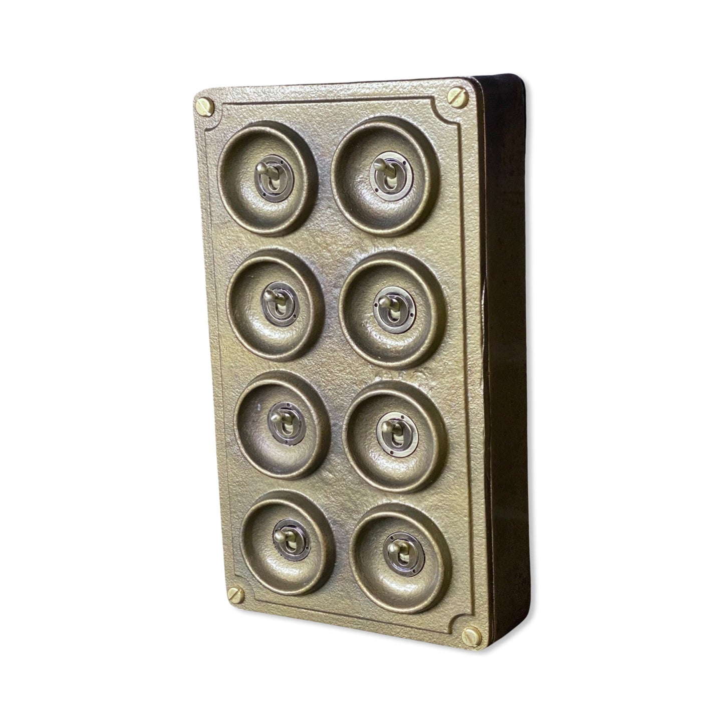 8 Gang 2 Way Bronze Solid Cast Metal Conduit Light Switch Industrial - BS EN Approved Vintage Crabtree 1950’s Style